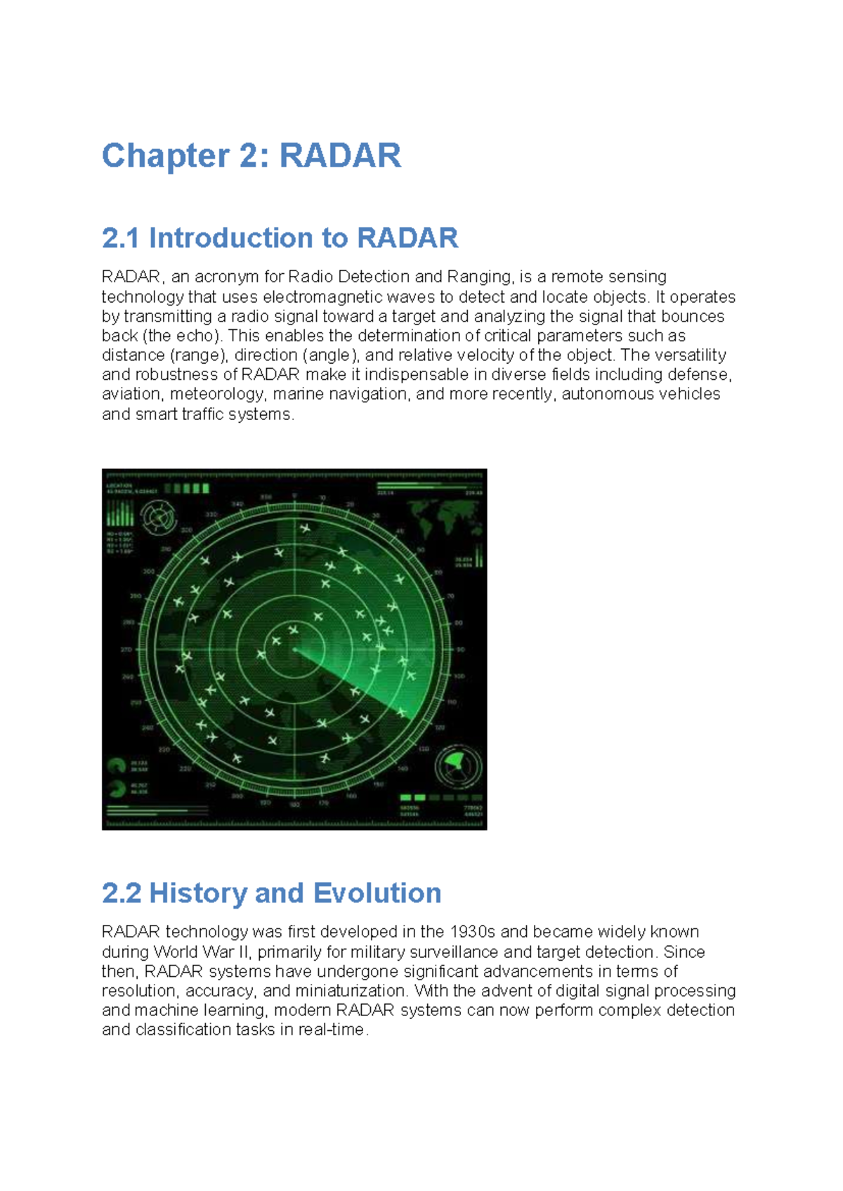 Chapter 2: Introduction to RADAR Technology and Applications - Studocu