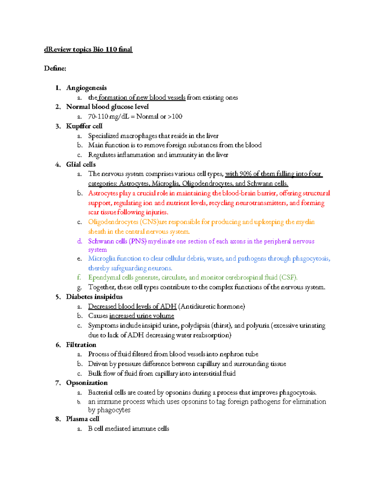 BIO-110 Final Exam Study Guide: Key Concepts and Definitions - Studocu