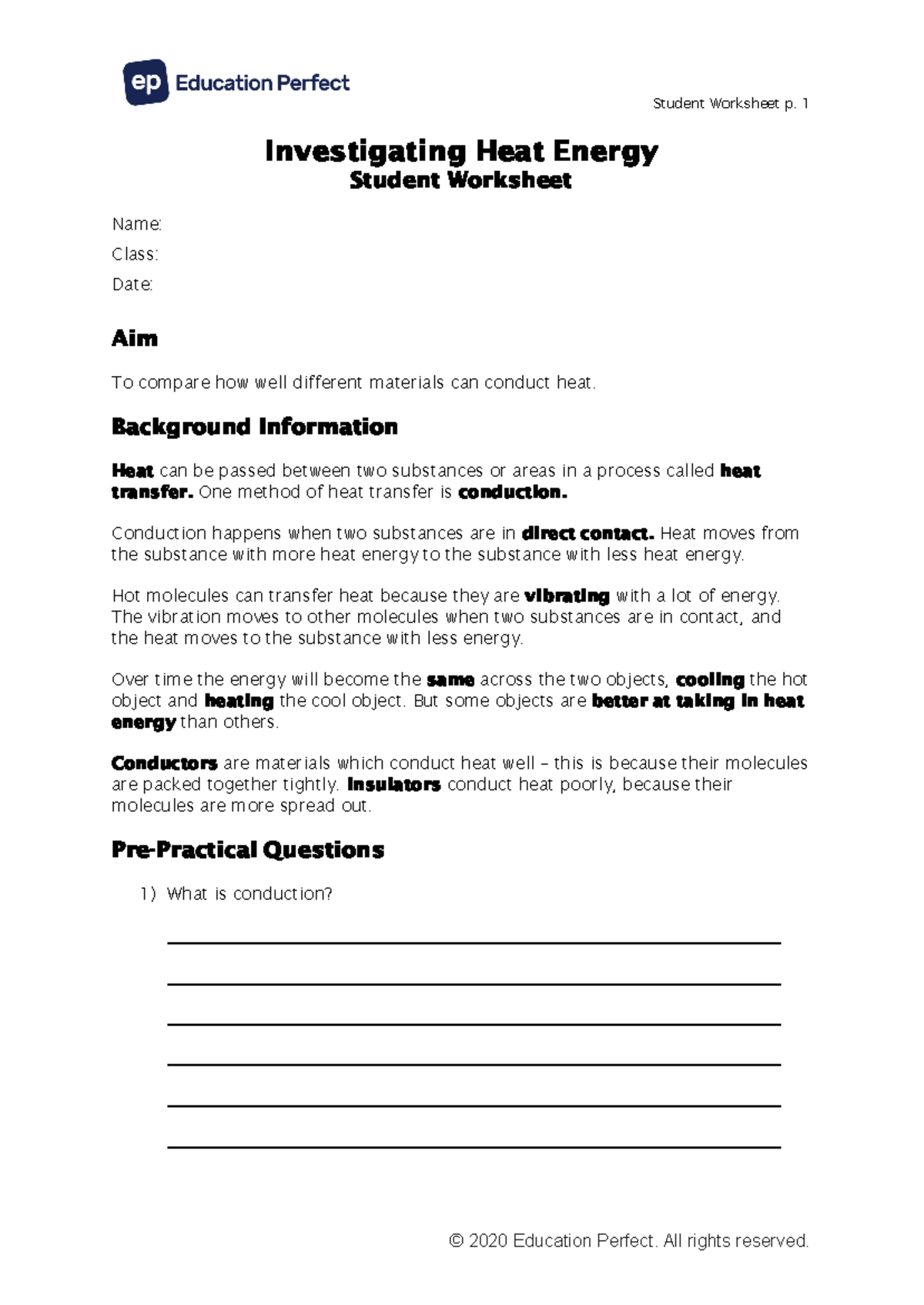 Heat Conduction Investigation Worksheet - 230301 155730 - Studocu