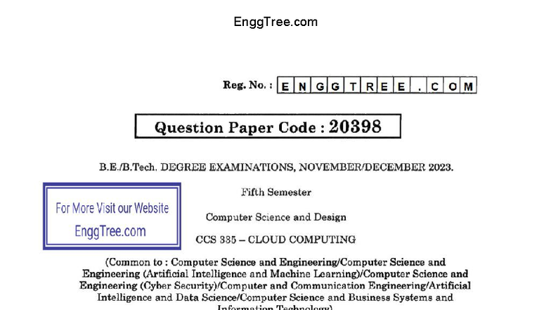CCS335 Cloud Computing Nov Dec 2023 Question Paper Download ...