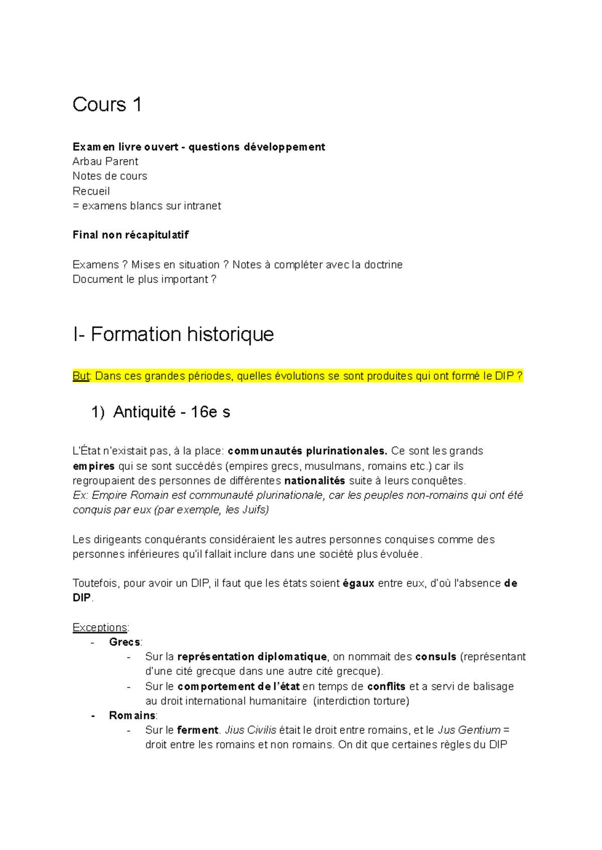 Notes de Cours sur le Droit International Public - Cours 1 et 2 - Studocu