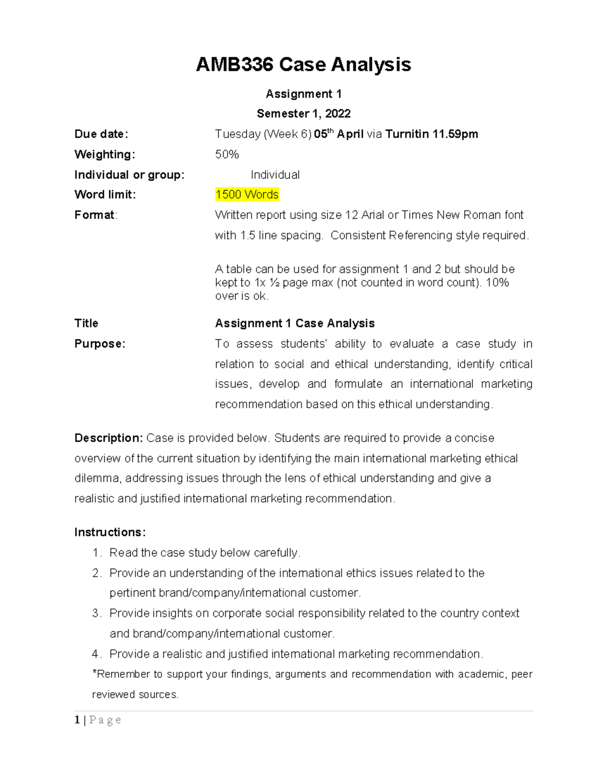 AMB336 Assignment One guide 2022 S1 - AMB336 Case Analysis Assignment 1 ...