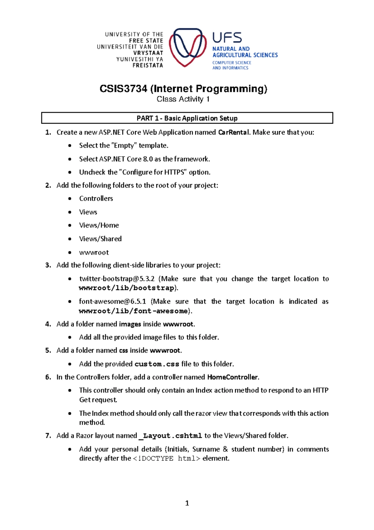 CSIS3734 (2024) Assignment 1: MVC Web App Structure & Implementation ...