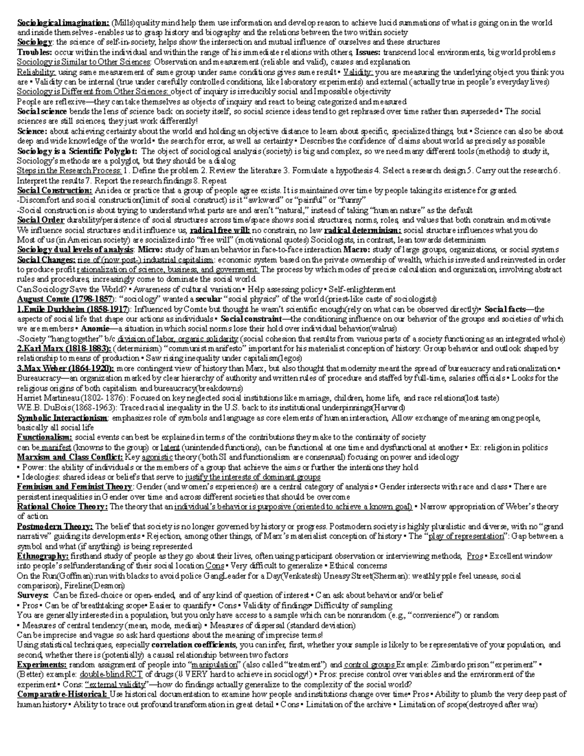 Sociology Exam 1 - Soc 105 Comprehensive Study Cheatsheet - Studocu