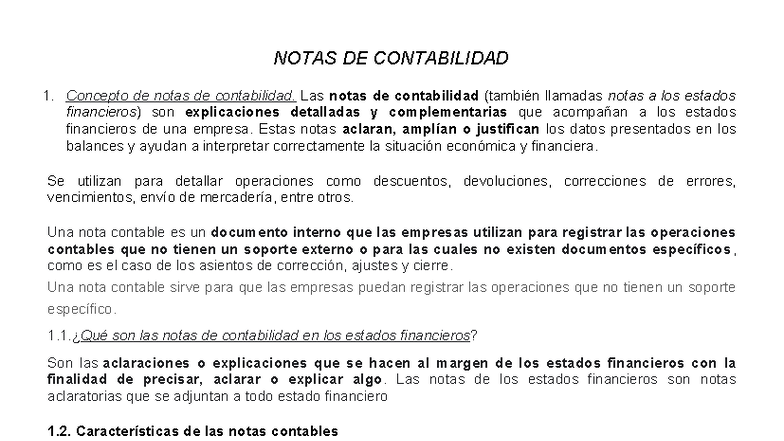 Notas de Contabilidad 1: Conceptos y Características Esenciales - Studocu