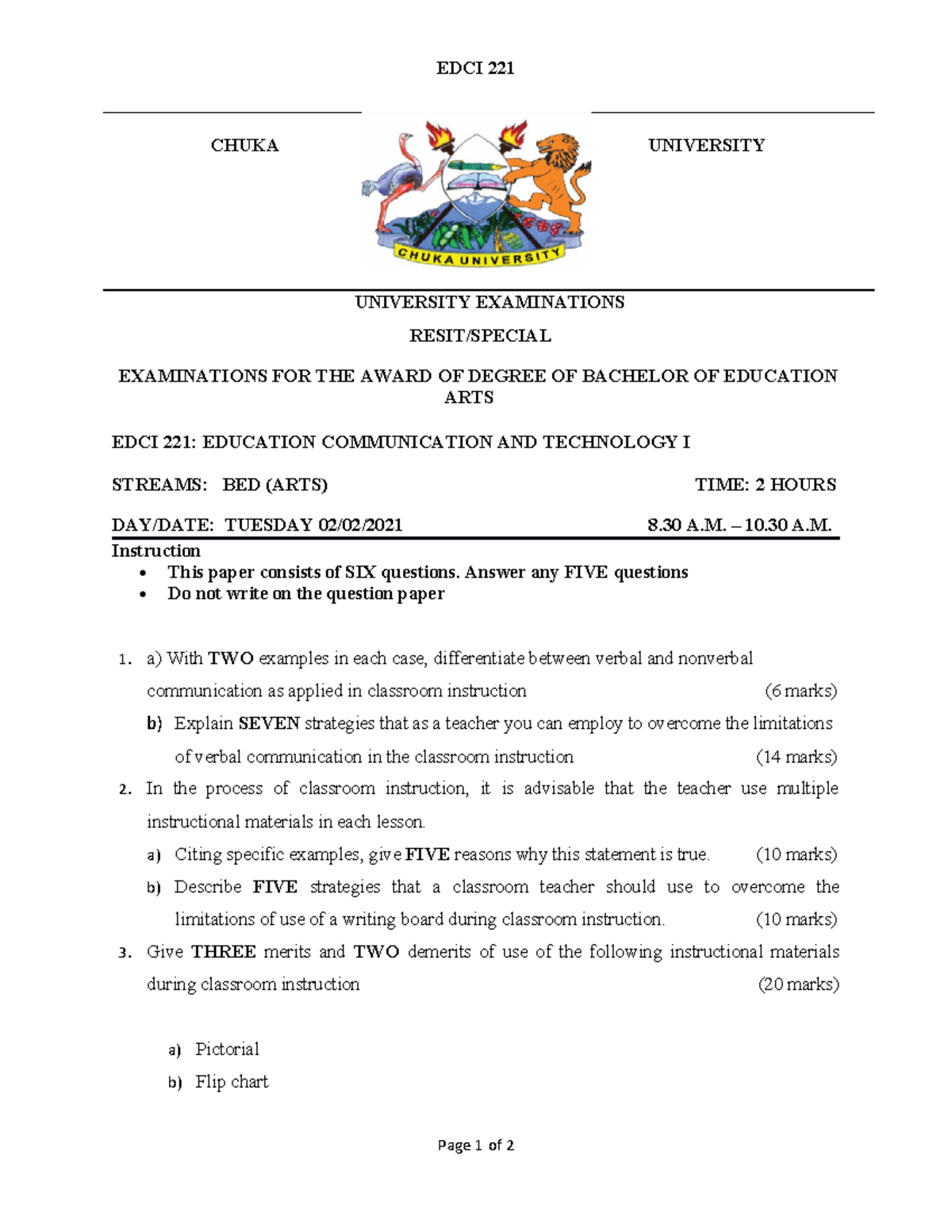 EDCI 221 - Resit Exam Notes on Education Communication & Tech I - Studocu
