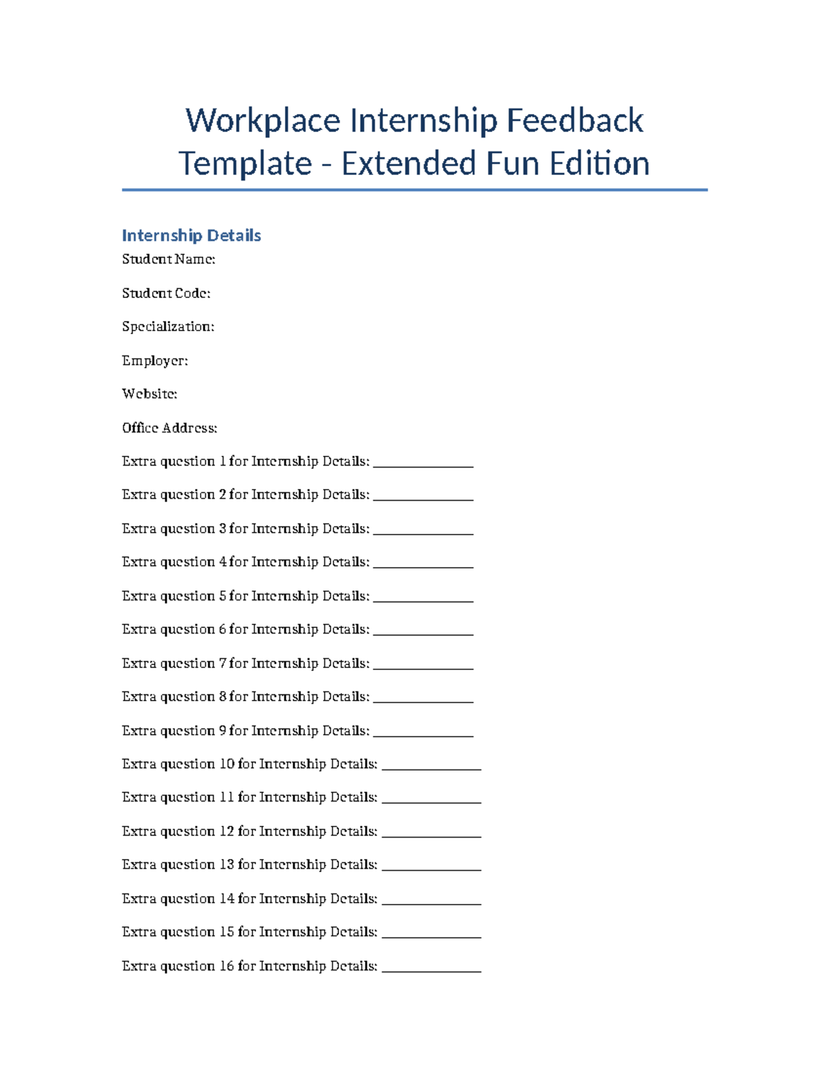 Detailed Fun Workplace Internship Feedback Template (Internship) - Studocu