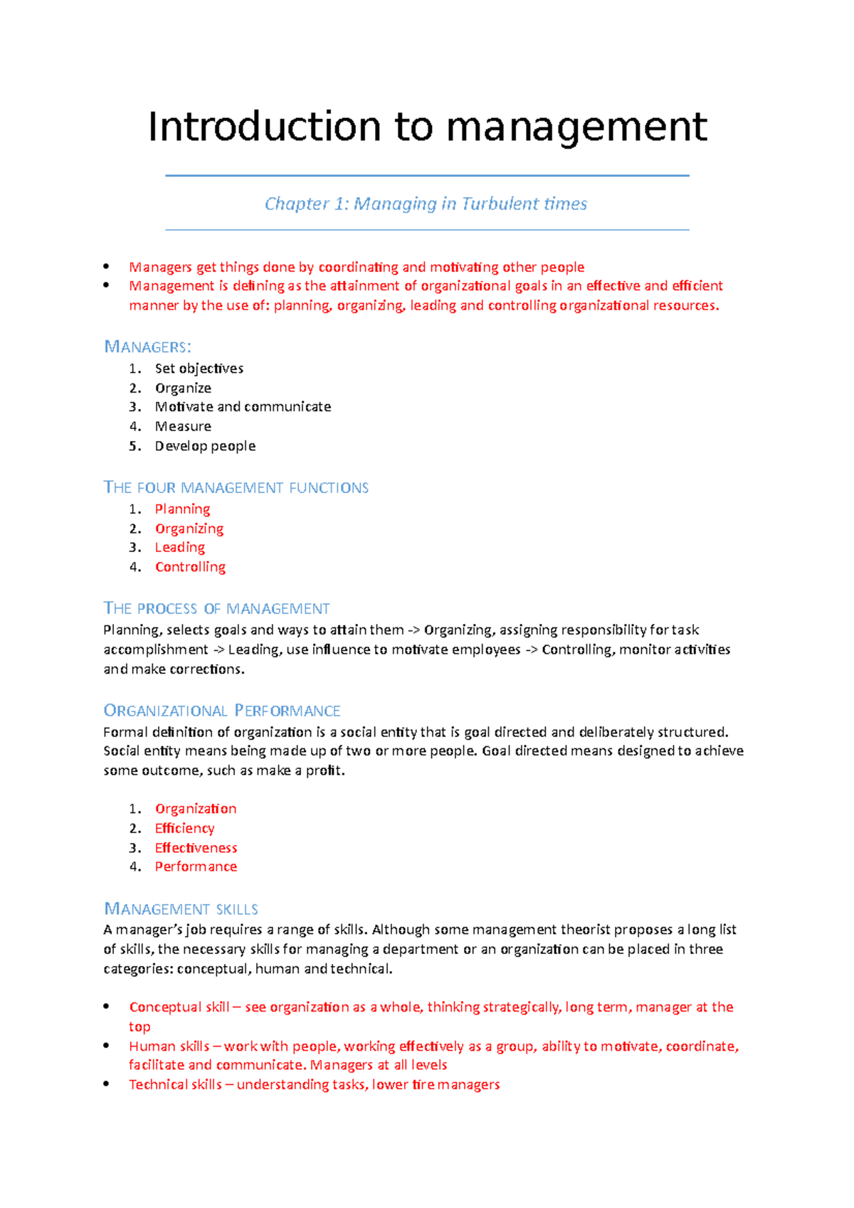 Summary of Management Concepts and Practices - Course Code: MGT101 ...