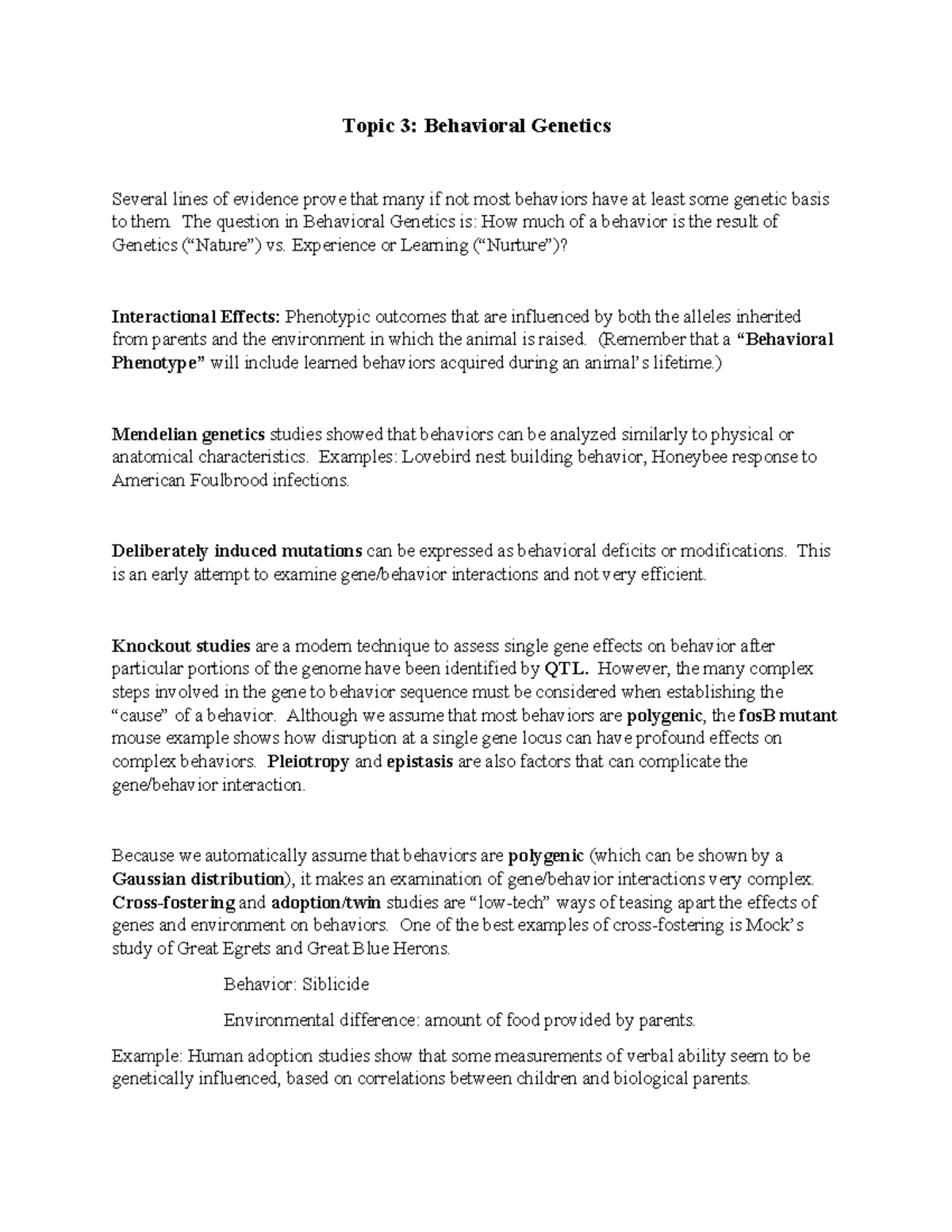 Behavioral Genetics (PSY 301): Nature vs. Nurture in Behavior Analysis ...