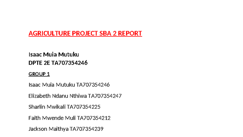 AGRICULTURE PROJECT SBA 2 REPORT: INCOME GENERATING ACTIVITY - Studocu