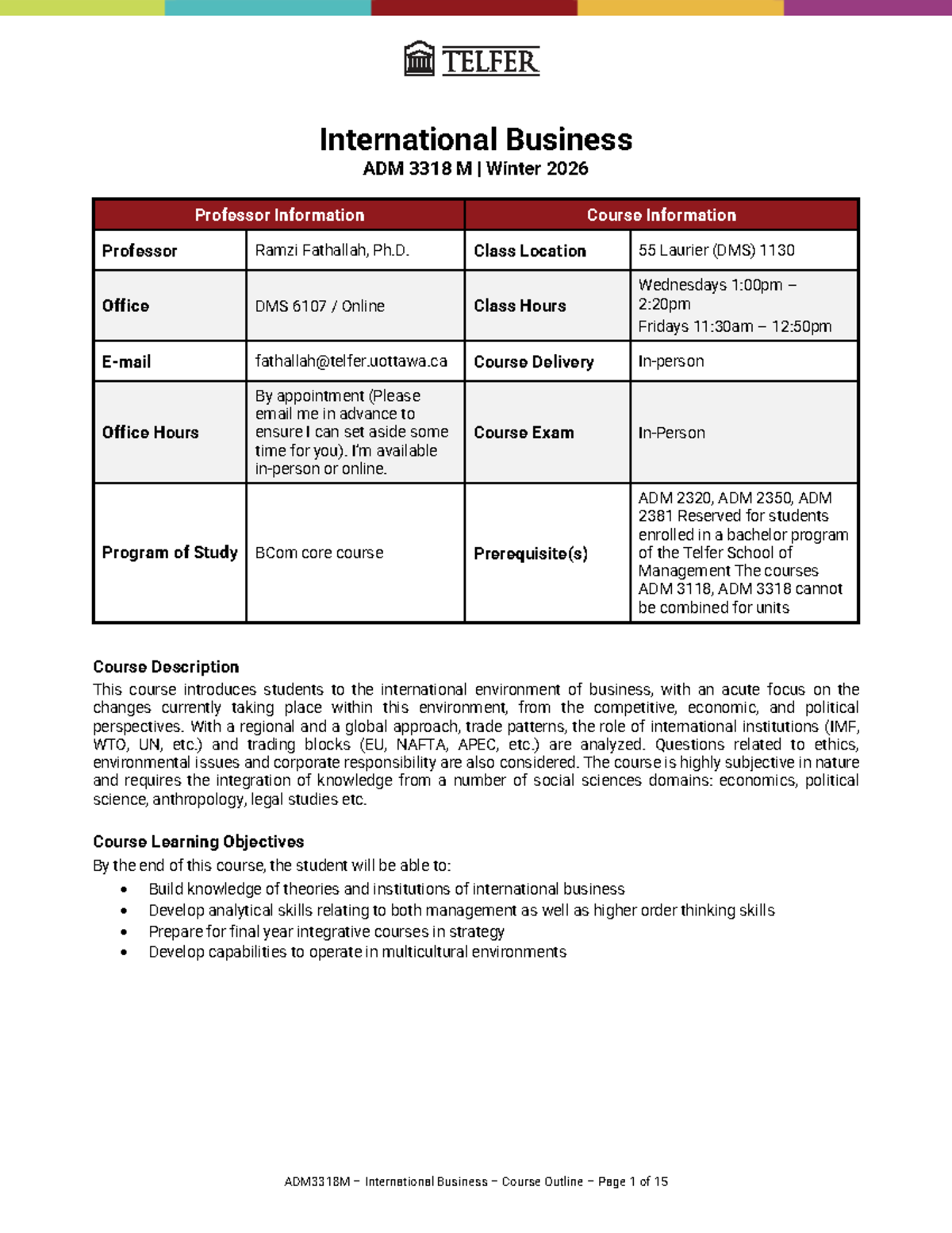 ADM 3318 M - International Business Course Syllabus Winter 2026 - Studocu