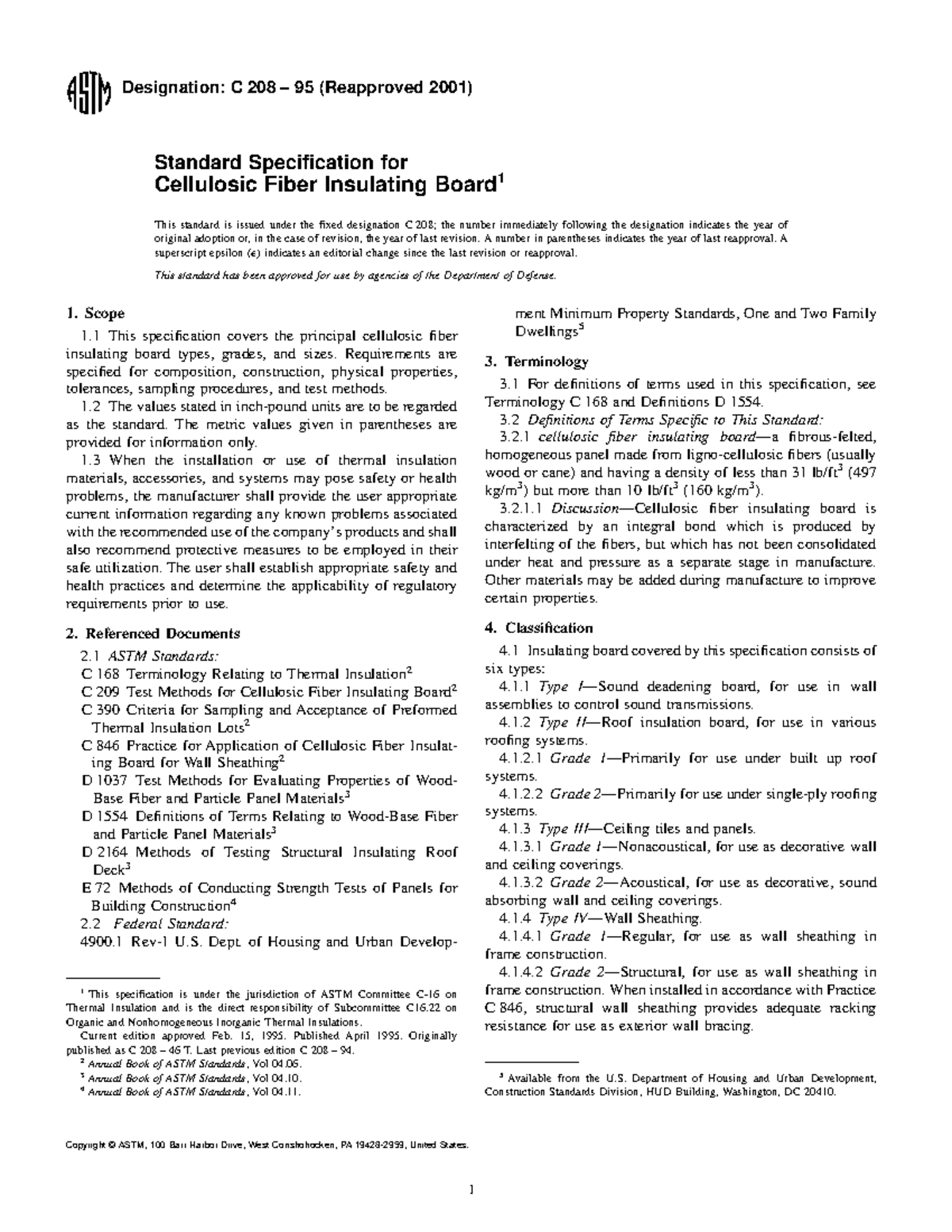 ASTM C208 Standard Specification for Cellulosic Fiber Insulating Board ...