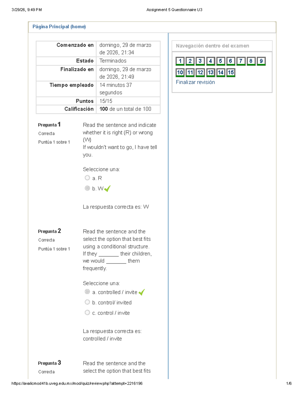 Assignment 5 Questionnaire U3: Conditional Structures Exam - Studocu