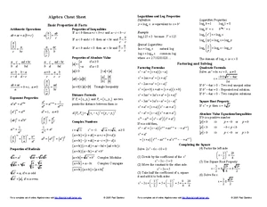 Algebra Cheat Sheet- Maths for engineer - Algebra Cheat Sheet Basic ...
