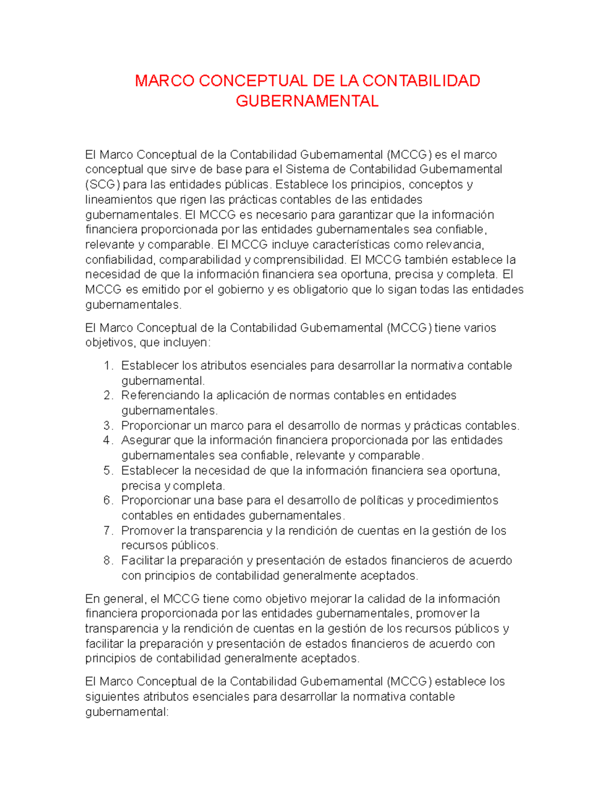 Marco Conceptual de la Contabilidad Gubernamental (MCCG) - Studocu