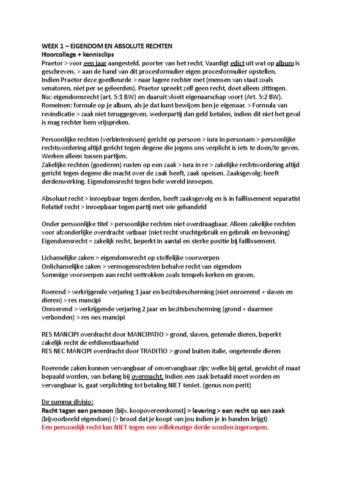 Samenvatting Romeins Recht: Eigendom, Bezit en Eigendomsoverdracht ...