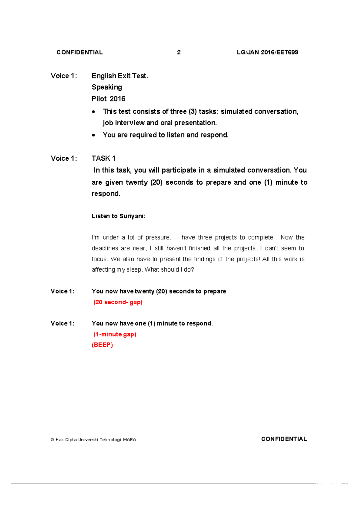 EET699 Speaking TEST Sample Questions and Tasks Guide - Studocu