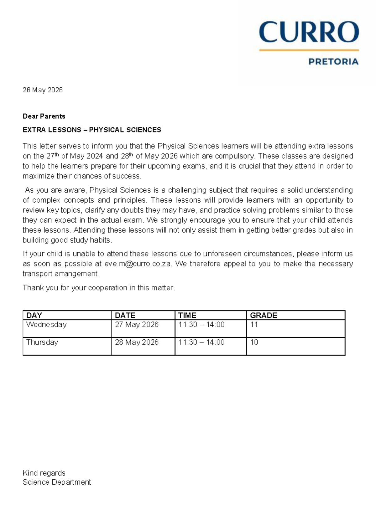 Physical Sciences Extra Lessons Notification for Grades 10 & 11 - Studocu