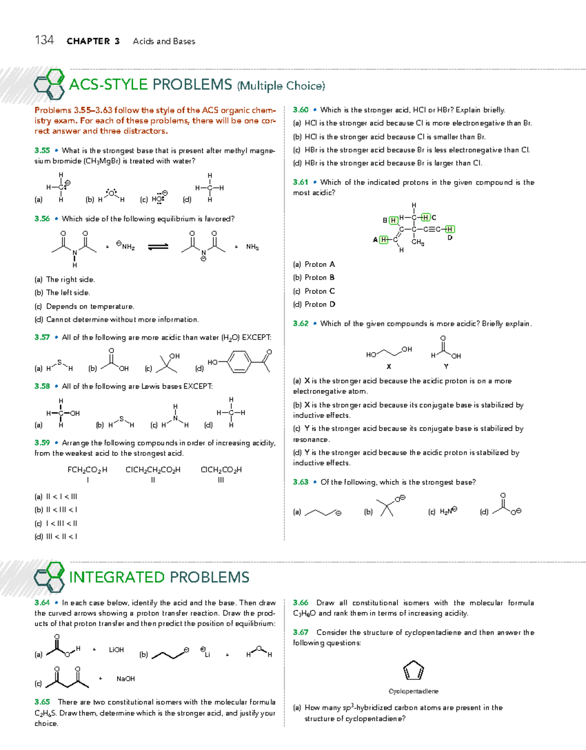 134 CHAPTER 3 Acids and Bases PROBLEMS (Multiple Choice) - Studocu