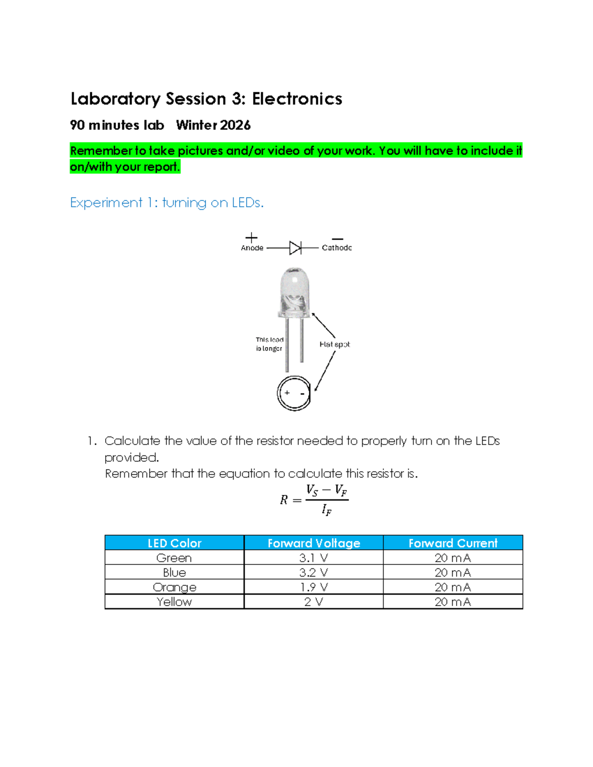 Laboratory Session 3: Electronics Experiments for Mech Eng 2026 - Studocu