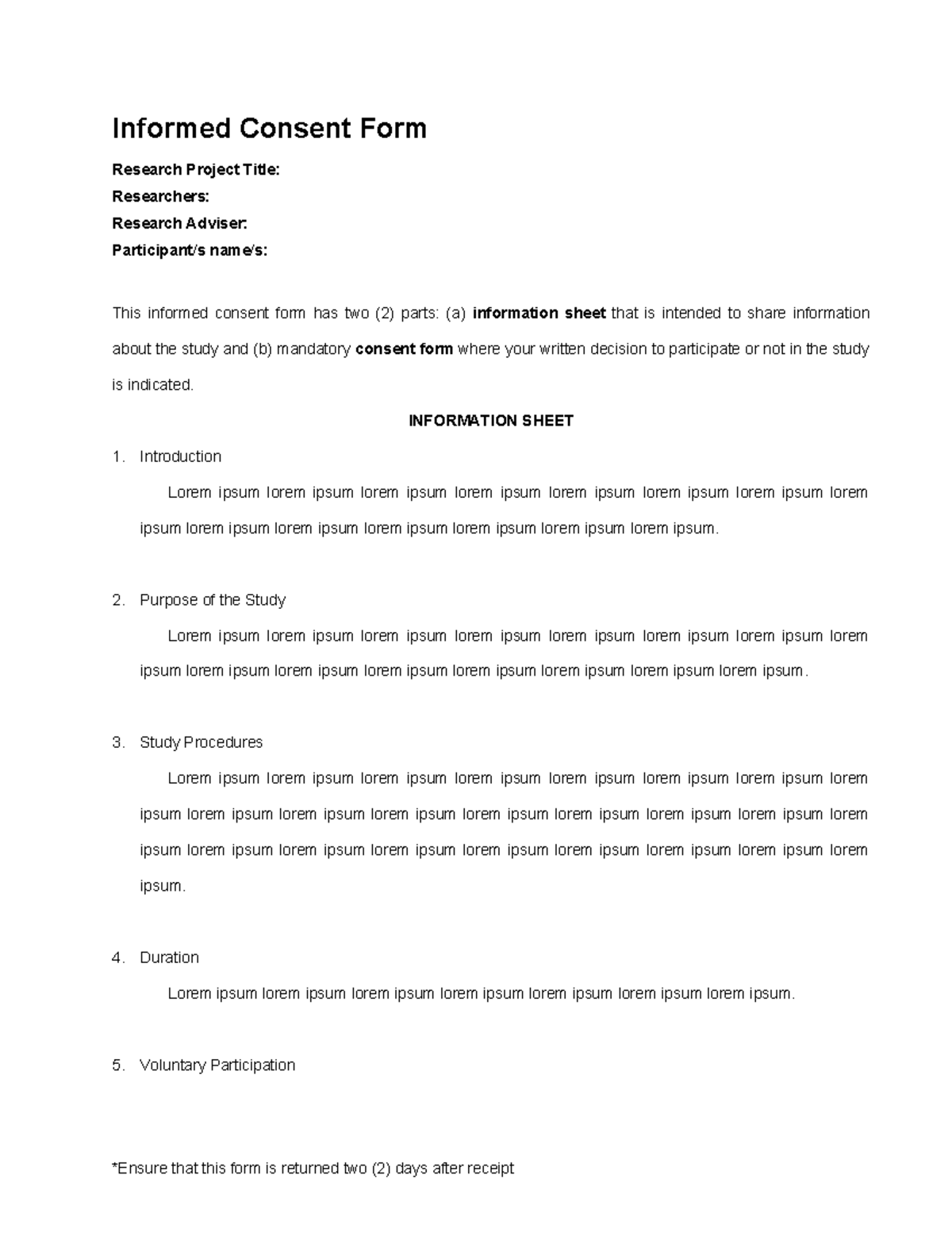E LMS Sample Consent Form - Informed Consent Form Research Project ...