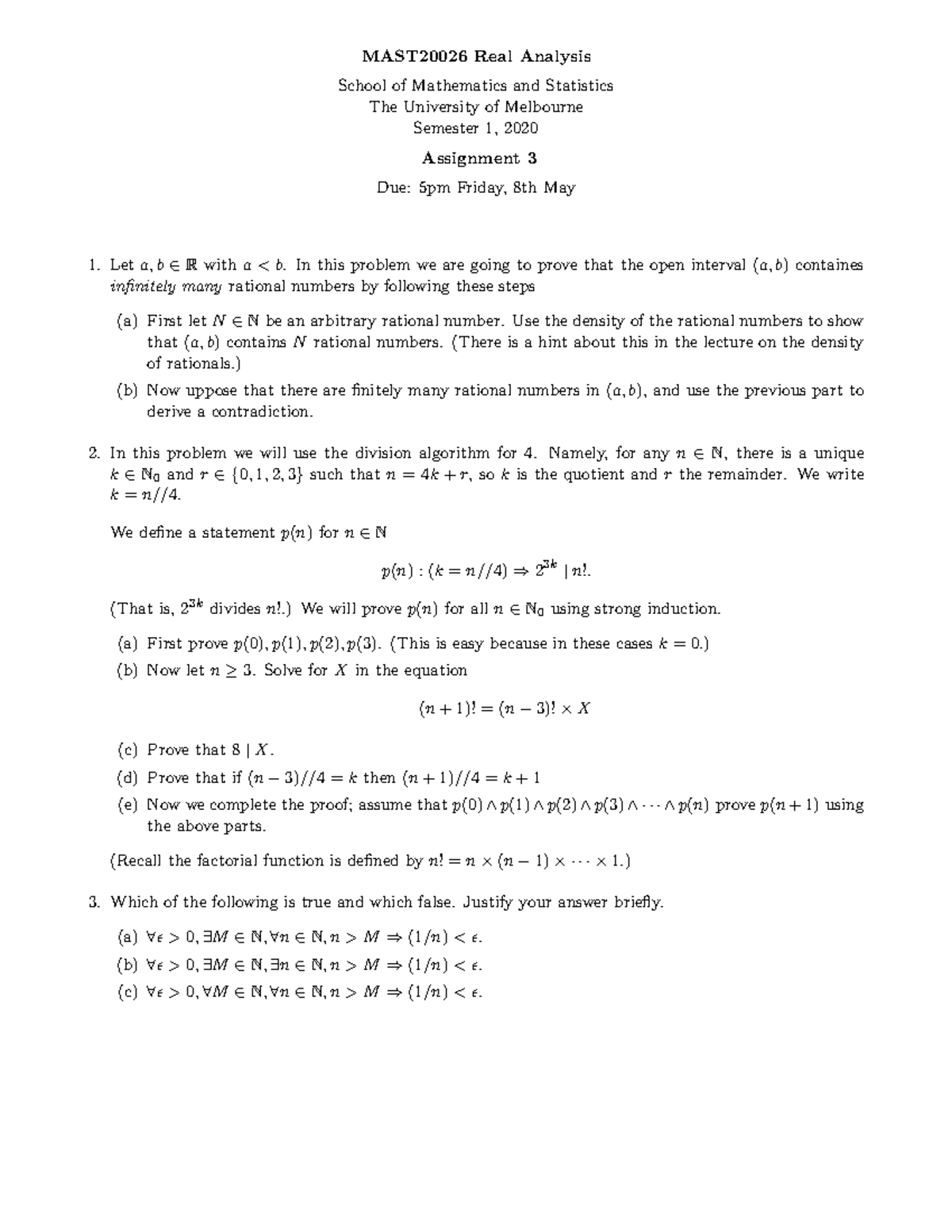 Assignment 3 - MAST20026 Real Analysis School of Mathematics and ...