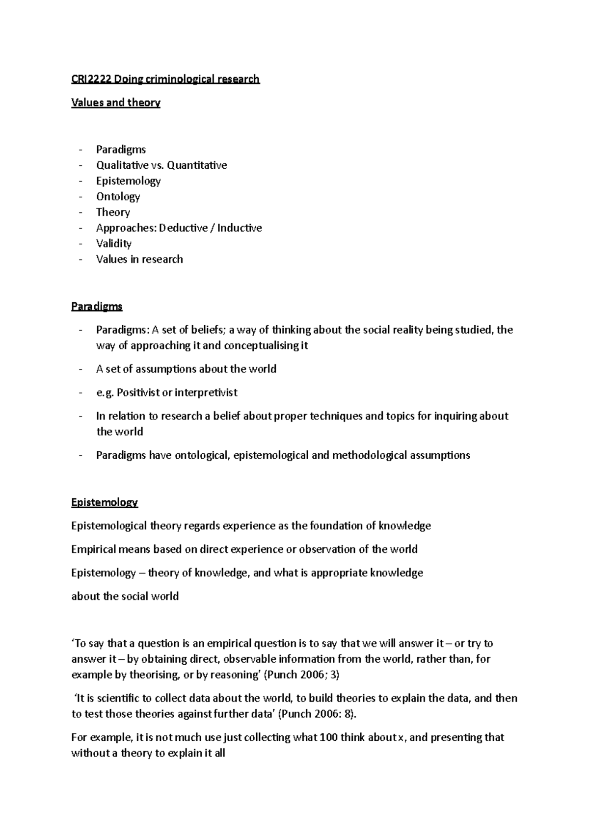 W2. Values and Theory - research - CRI2222 Doing criminological ...