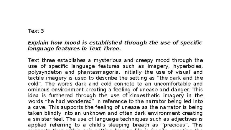 PEEL Paragraph Analysis: Mood in Text Three's Creepy Imagery - Studocu