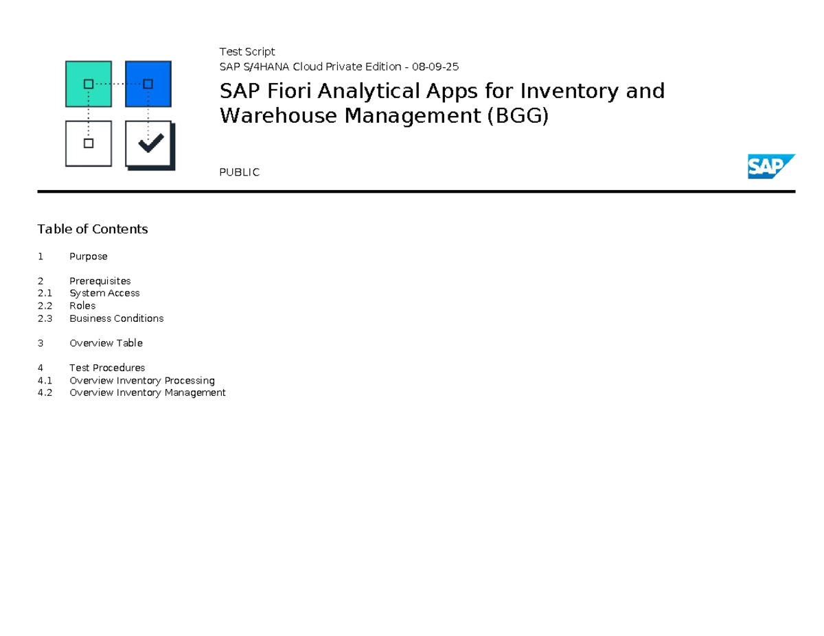 Test Script for SAP Fiori Analytical Apps in Inventory & Warehouse ...