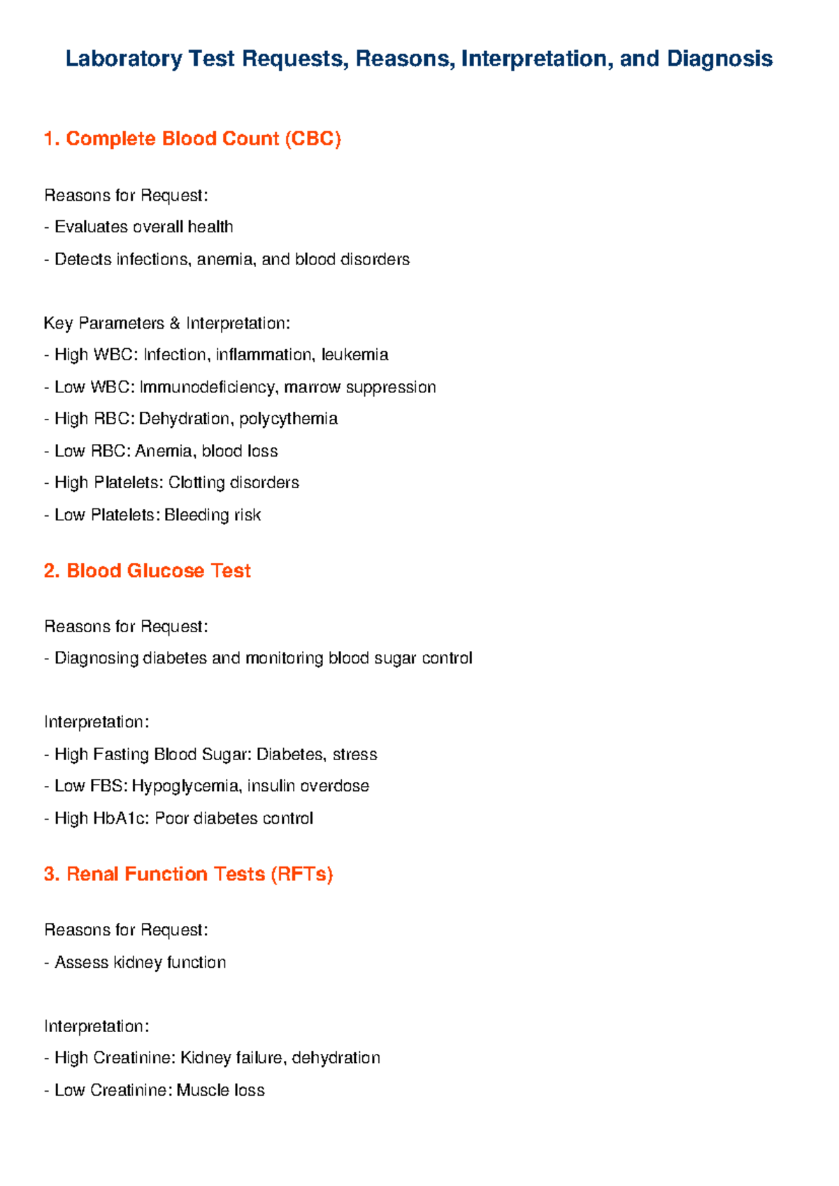 Laboratory Test Interpretation - Laboratory Test Requests, Reasons ...