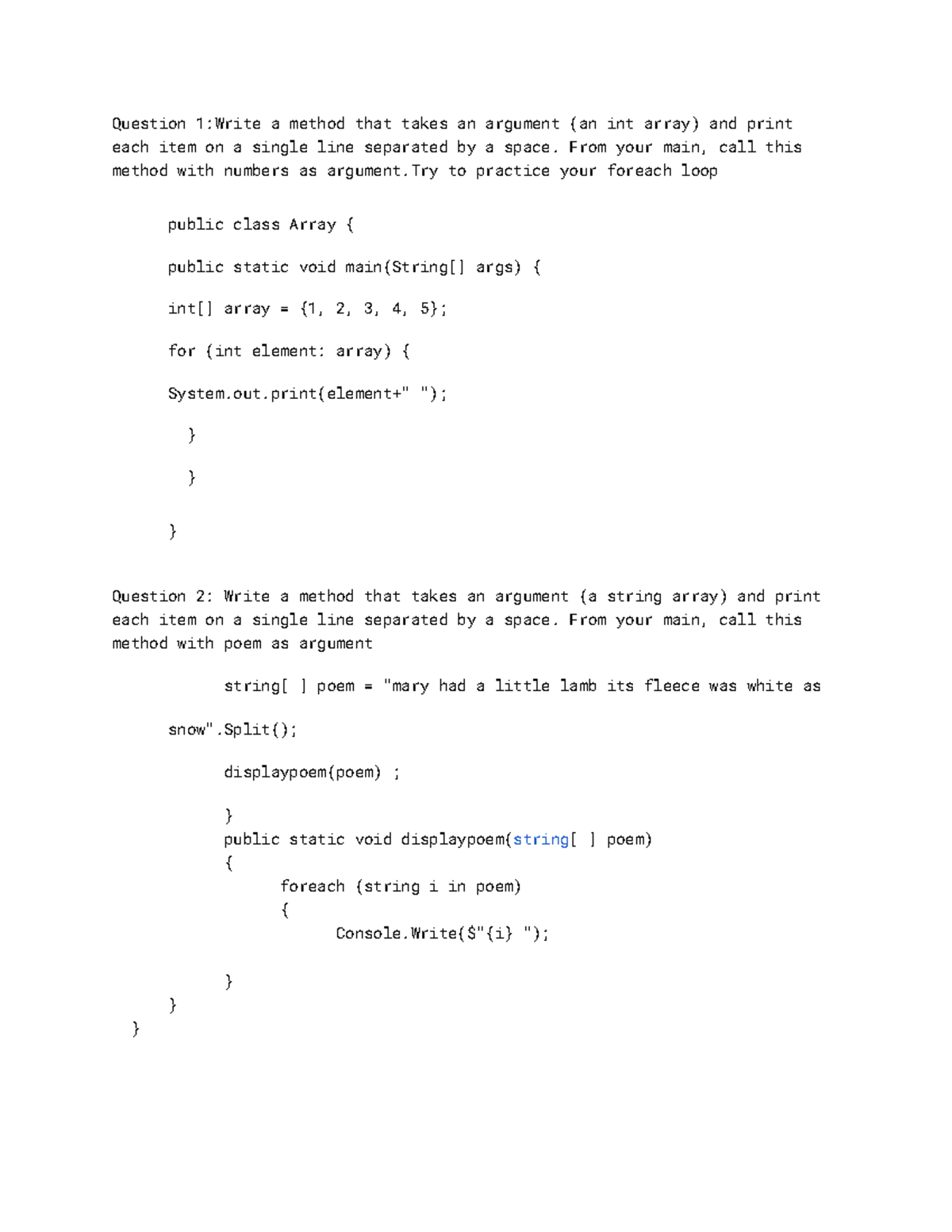 Assignment 5 - Java Array Methods and Basics - Studocu