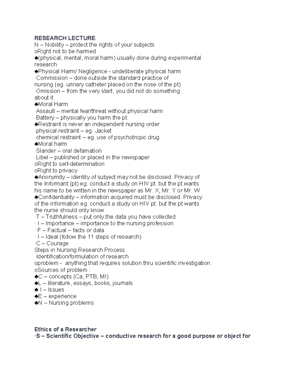 NUR 301 Research Lecture Notes: Ethics and Rights in Nursing Research ...