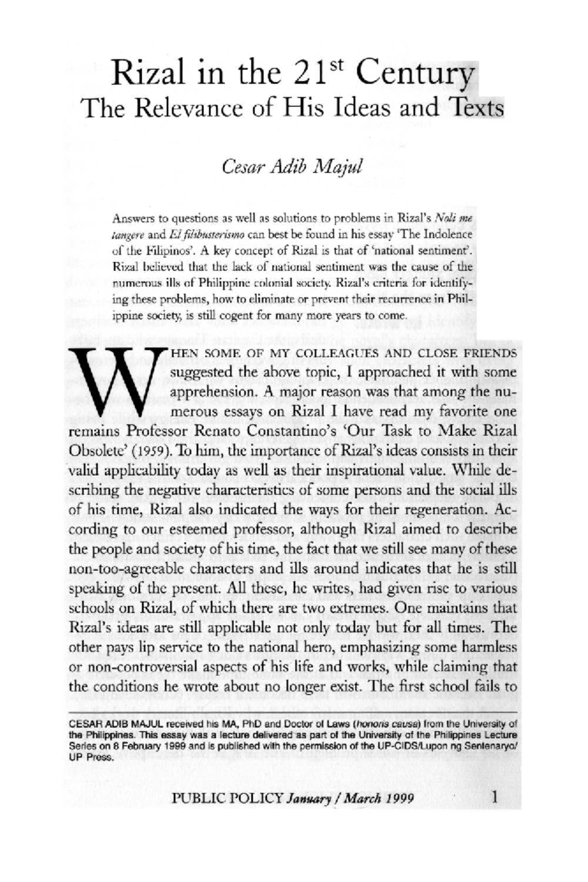 Rizal in the 21st Century: Relevance of His Ideas in Modern Society ...