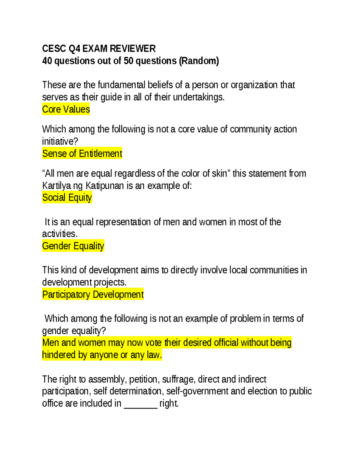 CESC Q4 EXAM REVIEWER: Key Concepts in Community Action Initiatives ...