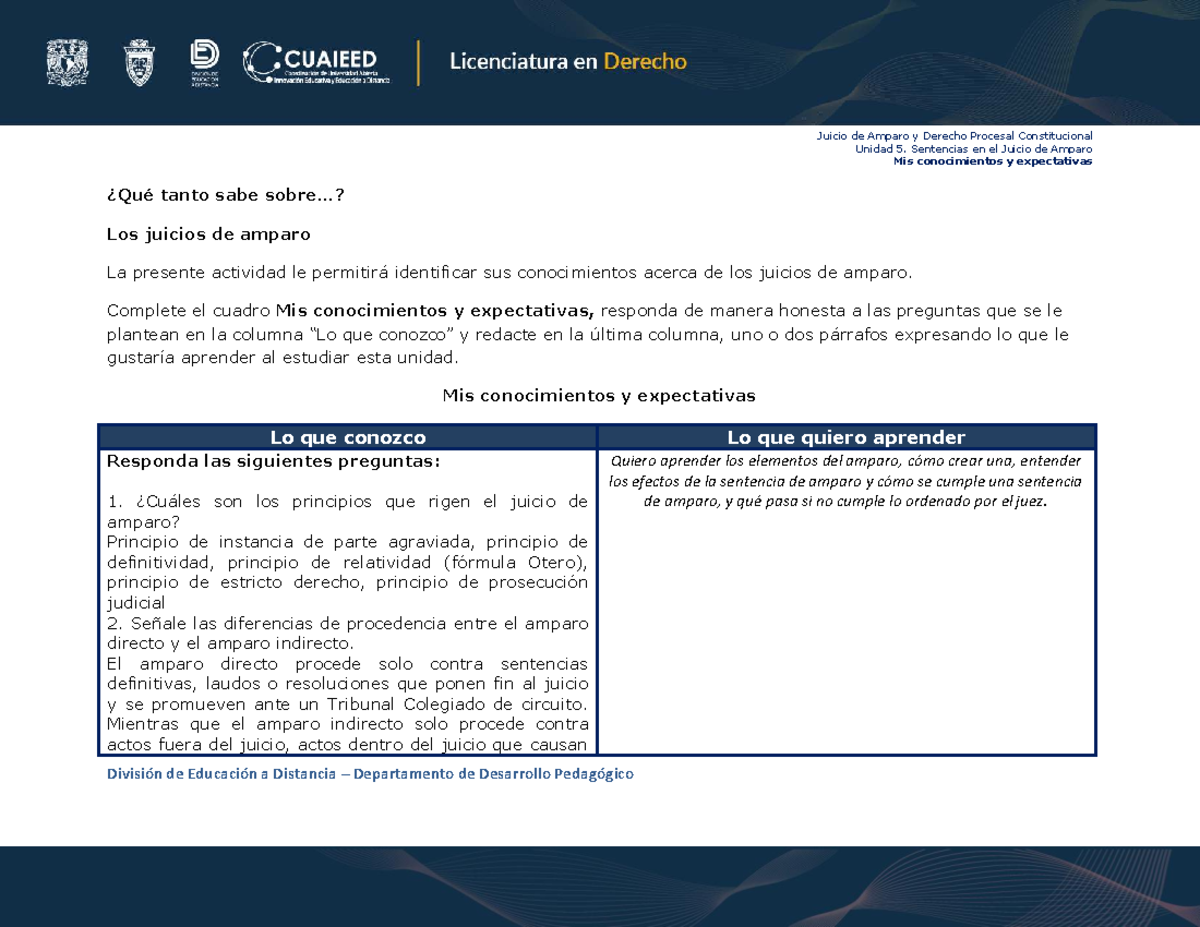 Juicio de Amparo y Derecho Procesal Constitucional U5: Conocimientos y ...