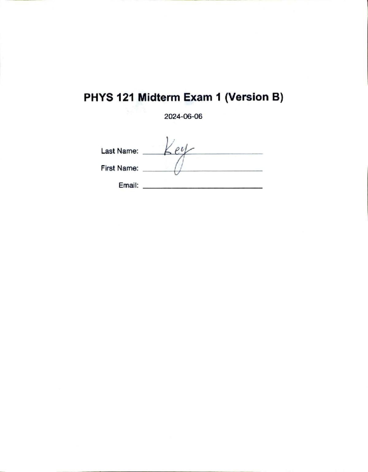 PHYS 121 Midterm Exam 1 Solutions and Practice Questions - Studocu