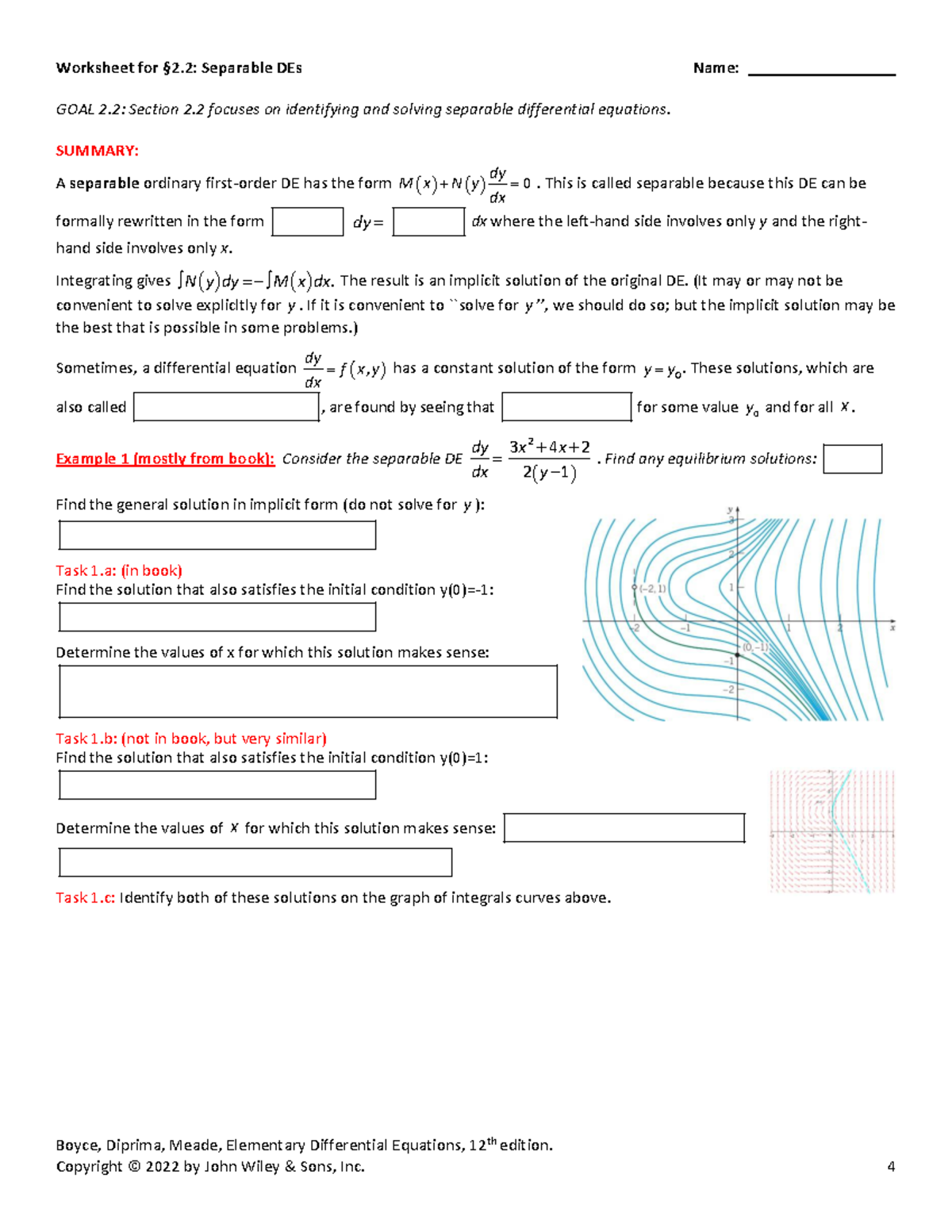 Worksheet for §2.2: Solving Separable Differential Equations ...