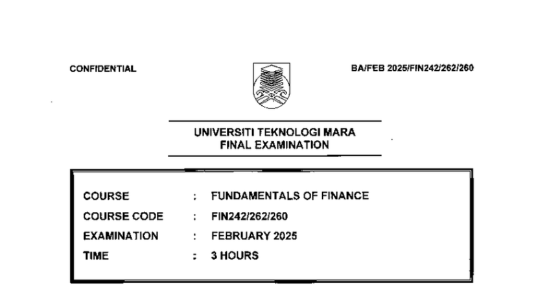 BA/FEB 2025/FIN242/262/260 Final Exam Paper - Studocu