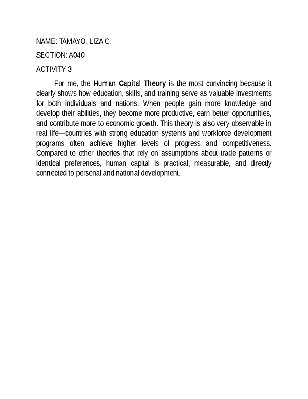 A040 Activity 3: Analyzing Human Capital Theory - Studocu
