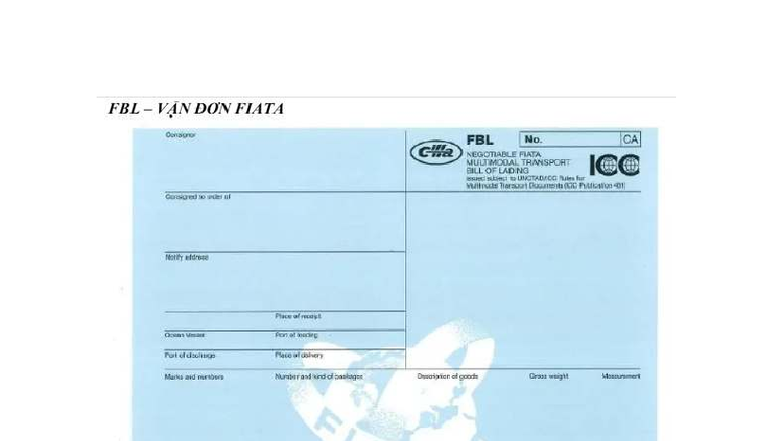 FBL CA CHa Negotiable Multimodal Transport Bill of Lading - Studocu
