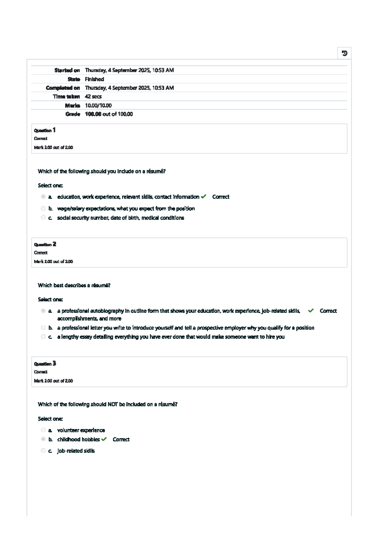 Practicum Prelim Quiz 1: Résumé Essentials and Best Practices - Studocu