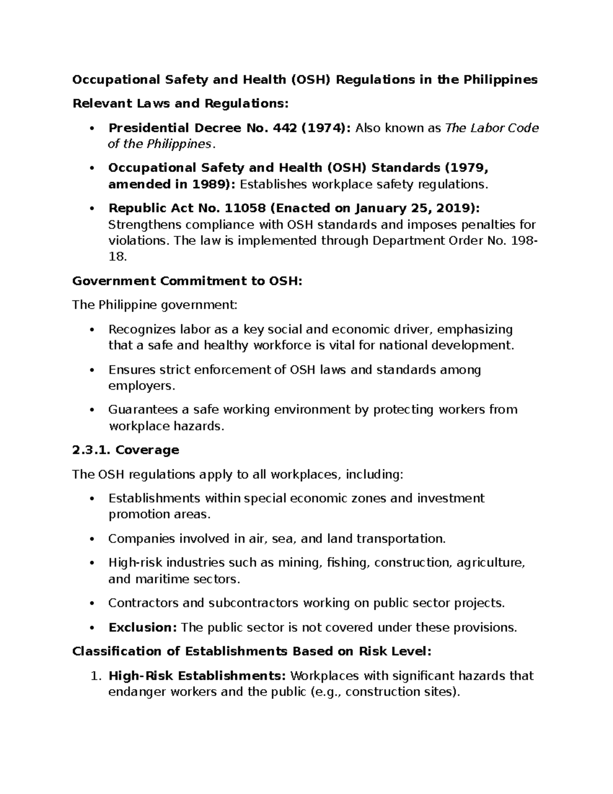 Lesson 1 - COSH - Occupational Safety and Health (OSH) Regulations in ...