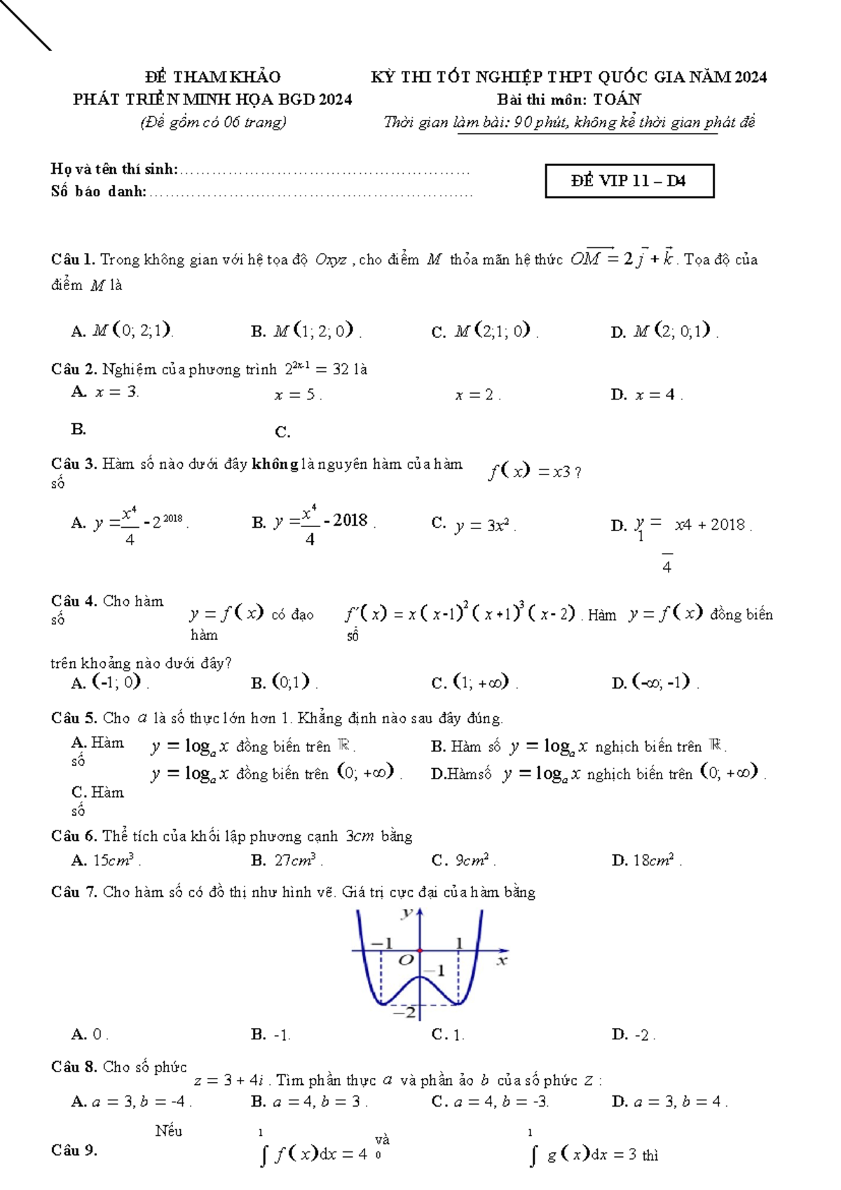 đề 11-20 - math - x 2018 x ĐỀ THAM KHẢO KỲ THI TỐT NGHIỆP THPT QUỐC GIA ...