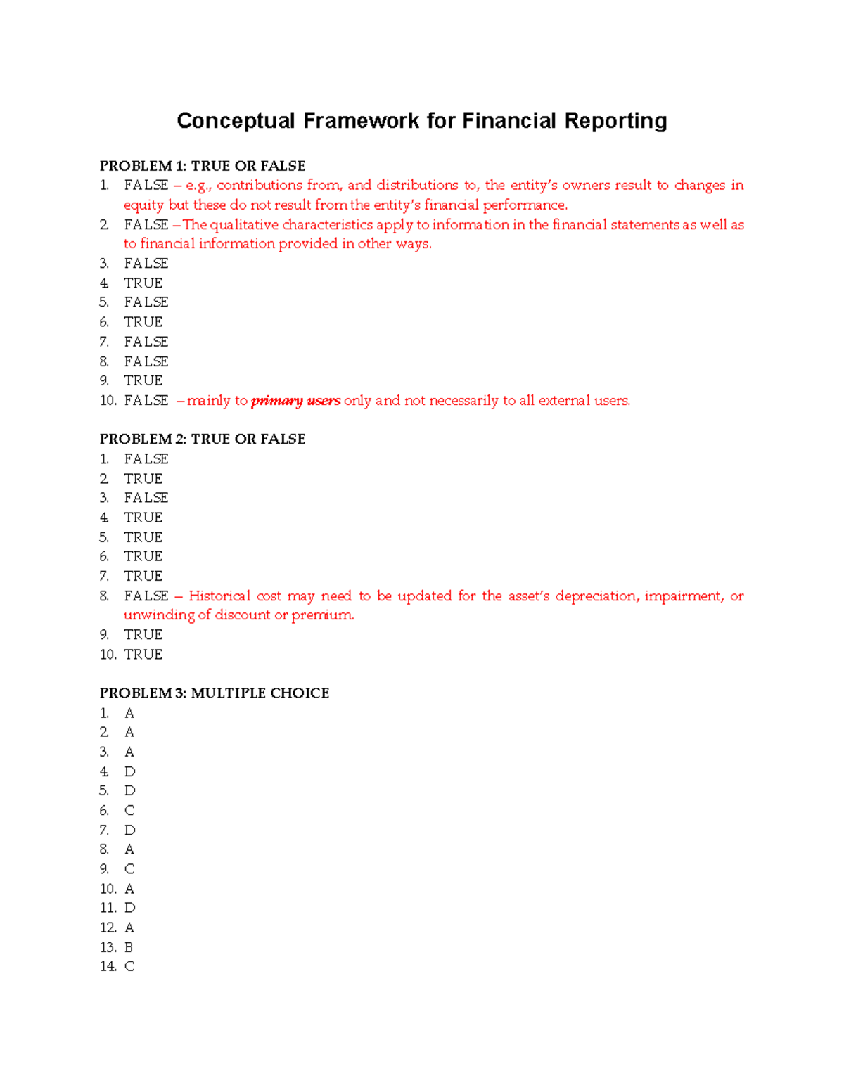 CFAS Answer Keys - Conceptual Framework Solutions Manual - Studocu