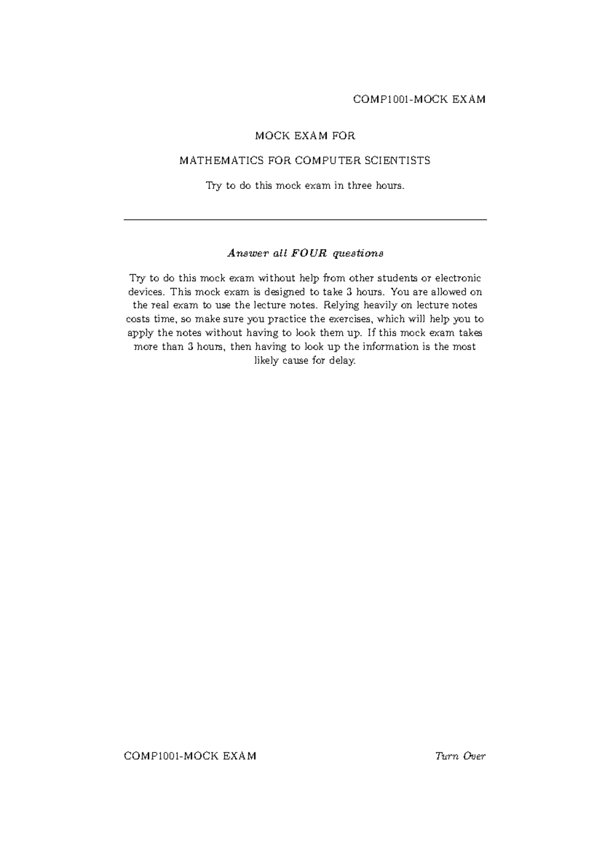 Mock Exam - COMP1001 Math for Computer Scientists Overview - Studocu