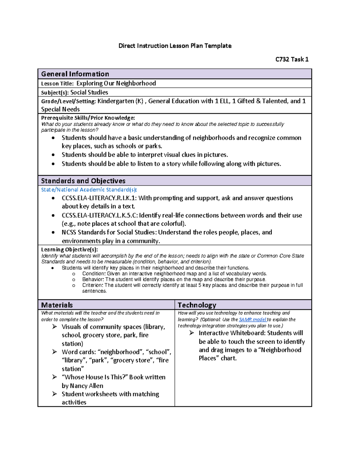 Direct Instruction Lesson TASK 1 - Direct Instruction Lesson Plan ...