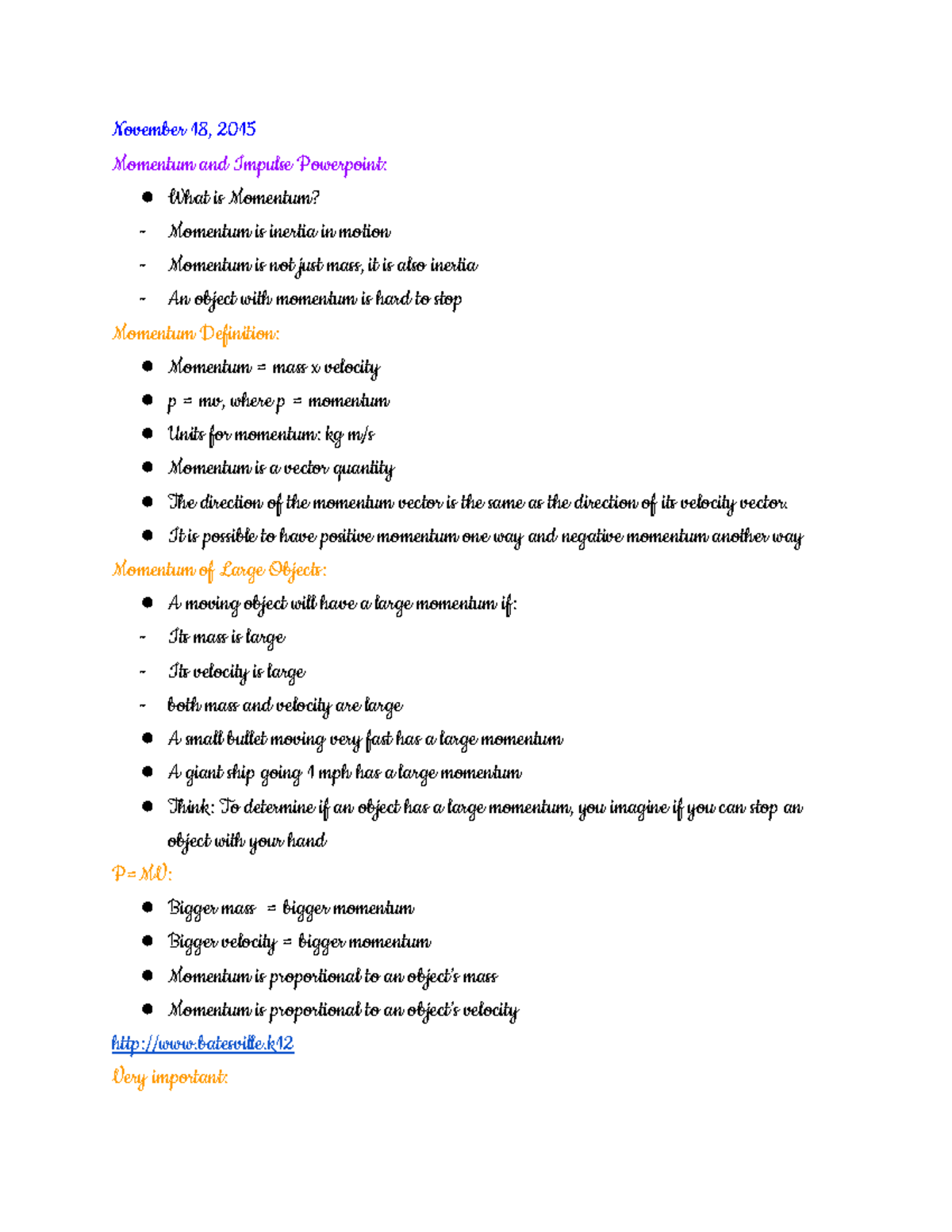 Physics Notes - study guide - November 18, 2015 Momentum and Impulse ...