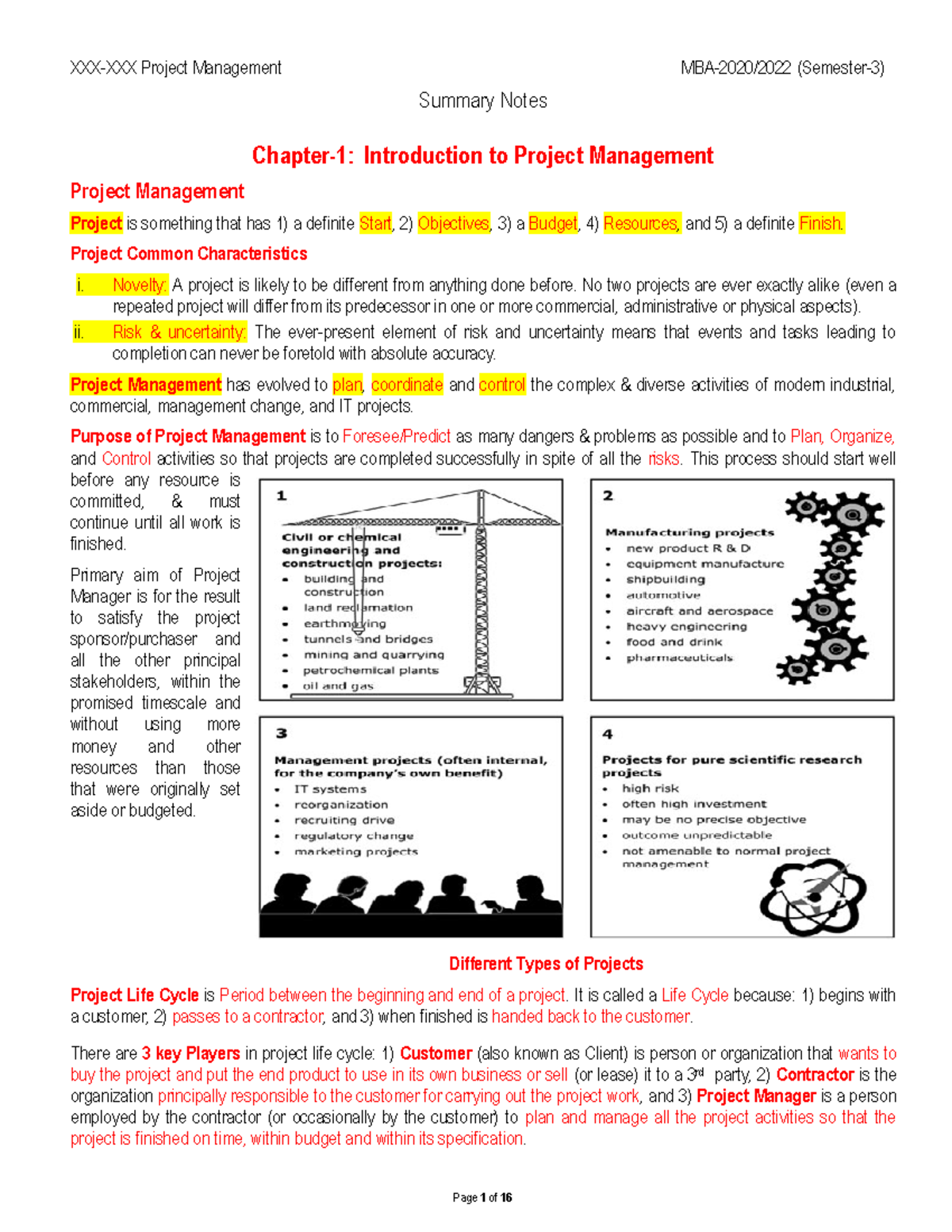 Summary Notes on Project Management Concepts - PM (2022-11-25) - Studocu