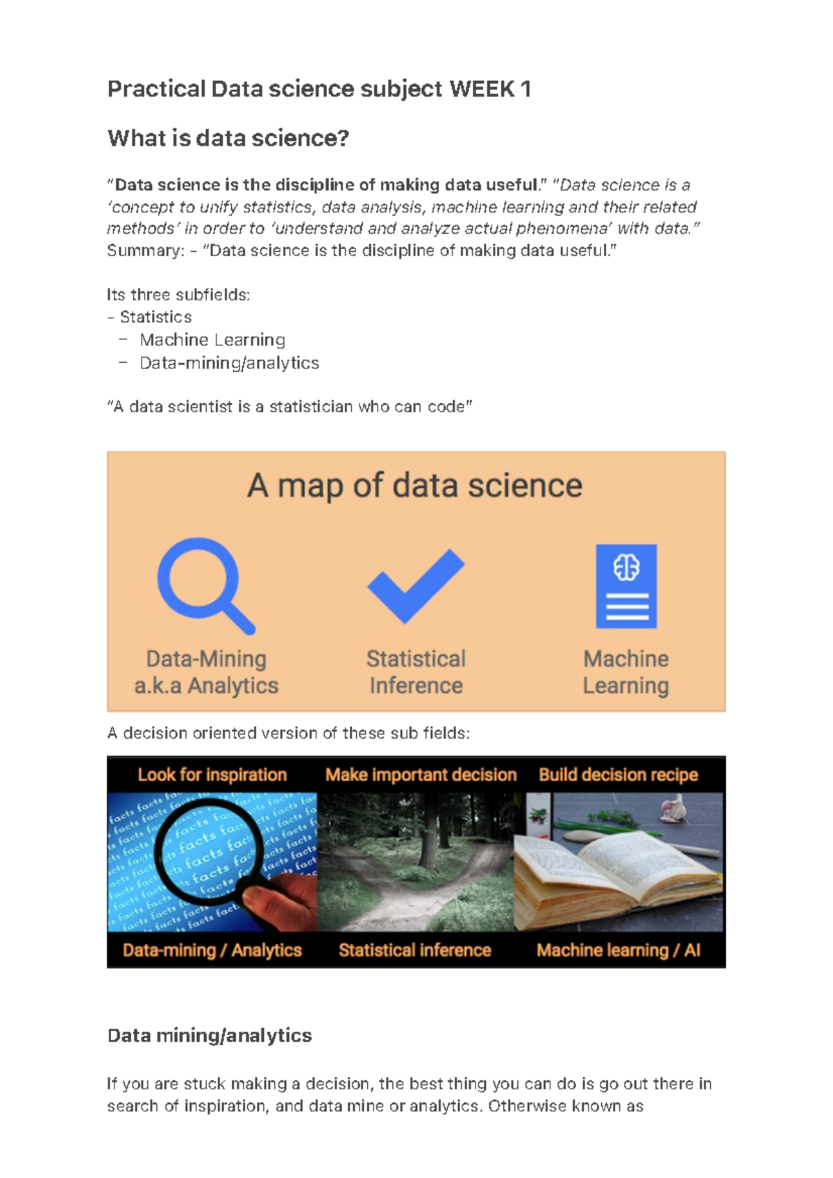 Practical Data Science Insights: Week 1 Overview and Concepts - Studocu