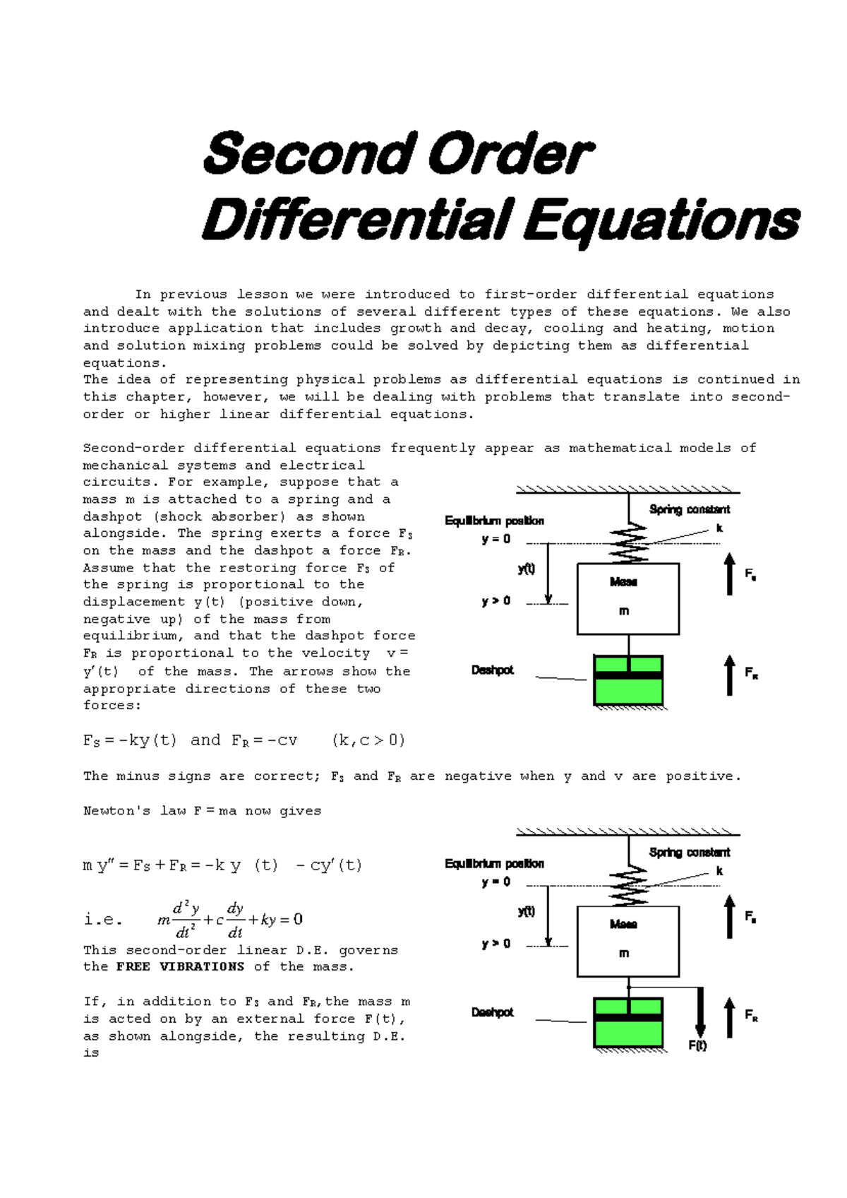 Second Order Differential Equatios - Second Order Differential ...